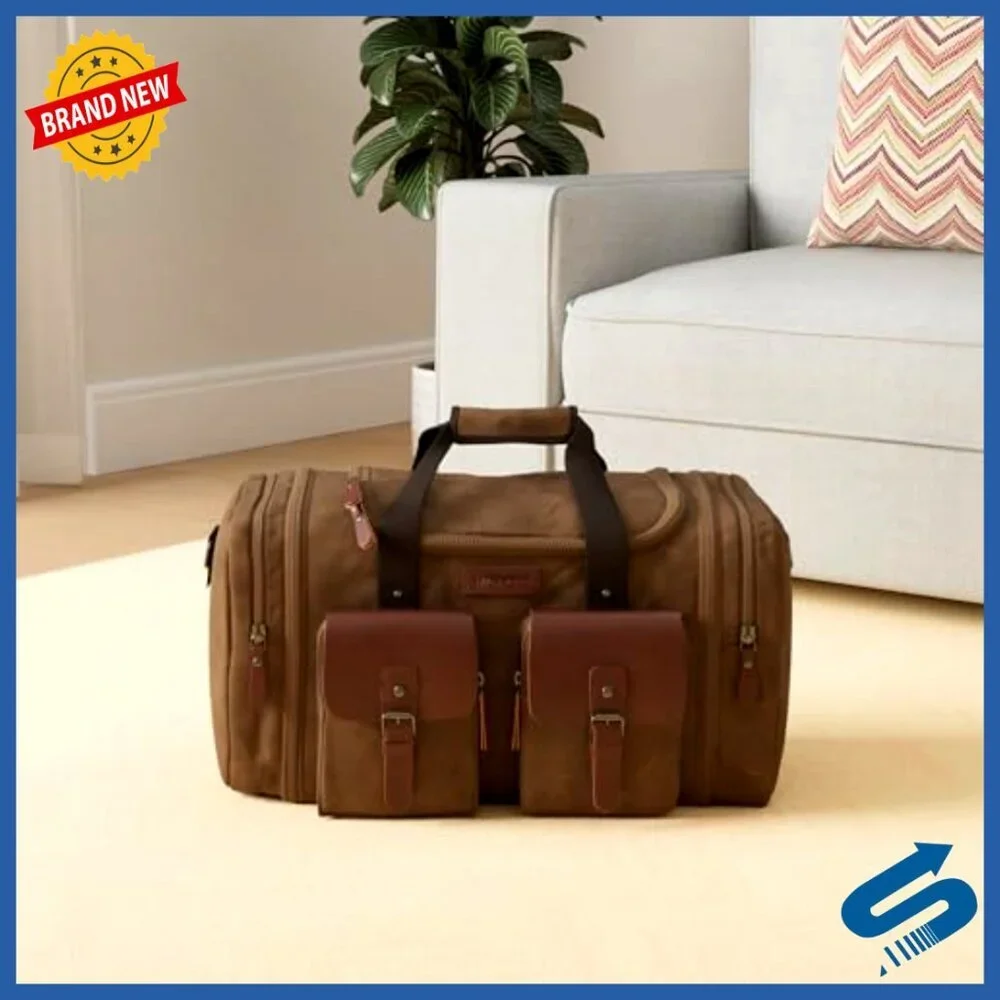 Vintage Waxed Canvas Leather Duffle Bag Waterproof Travel Weekender Carry On
